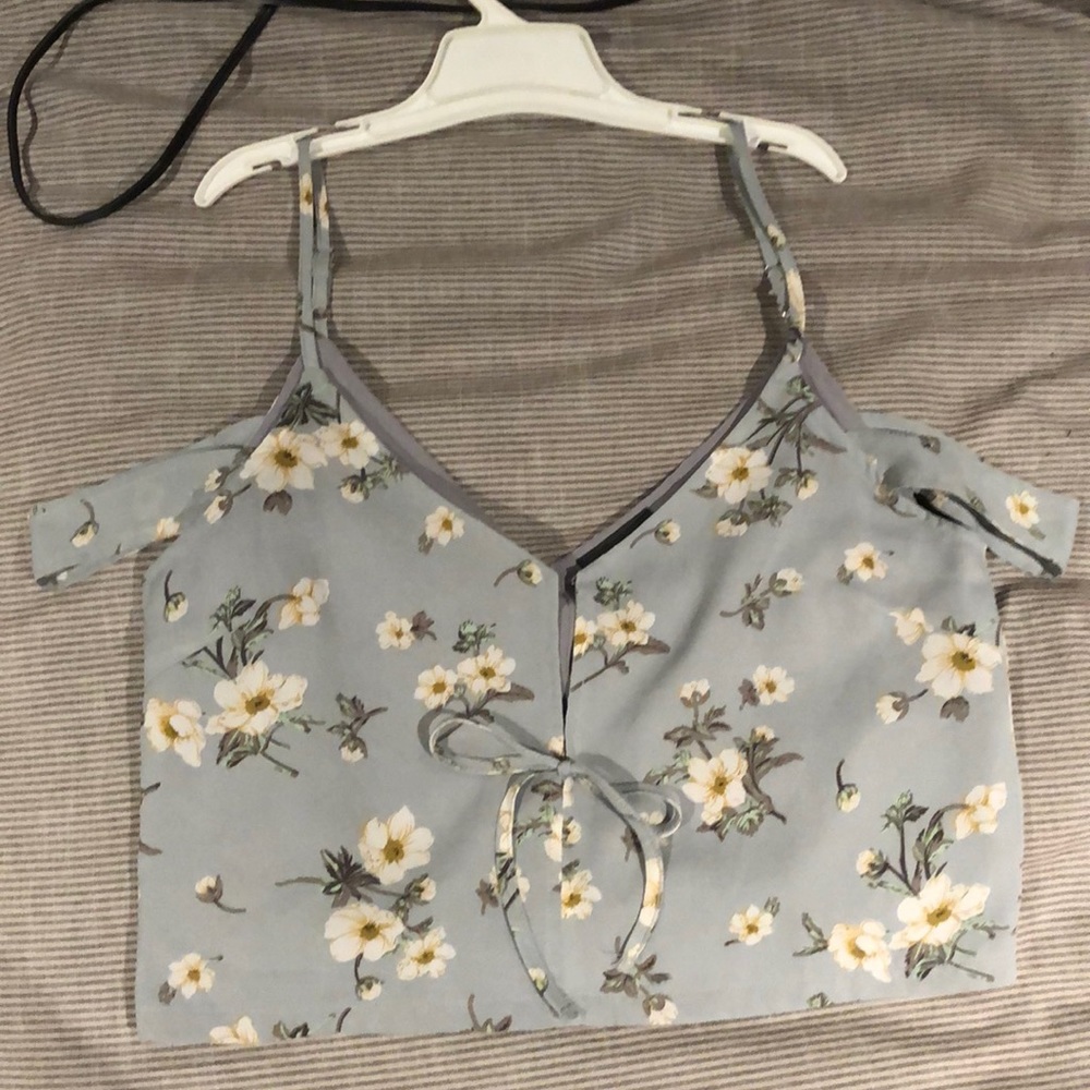 Light Blue Daisy Off the Shoulder Cropped Tank